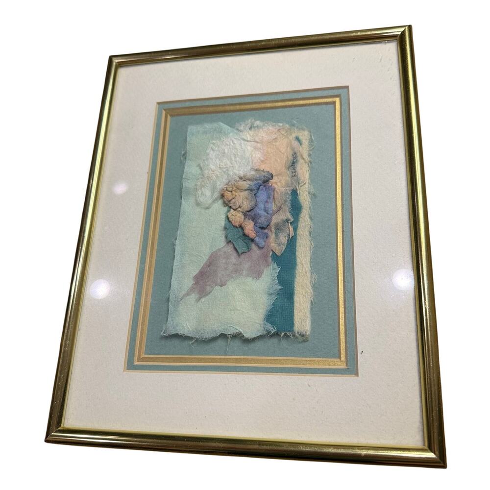 Vintage Mixed Media Abstract Art - Gold Framed 8x10 - Glued Paper Unique